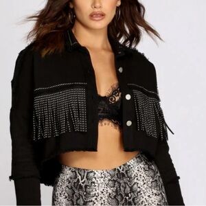 JW SIGNAUTRE ANGELES Black fringe STUD cowboy whimsigoth festival woman jacket